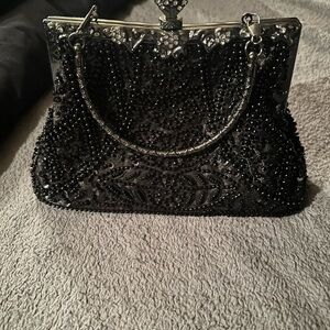 Elegant Black Beaded Evening Bag